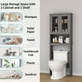thumbnail image 5 of Walsunny Over The Toilet Storage Cabinet Bathroom Shelves Organizer Space Saver Freestanding Restroom Shelf with Tempered Glass Doors Anti-Tip Device Adjustable Shelf Gray, 5 of 8