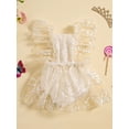 thumbnail image 3 of FEORJGP Infant Baby Girl Romper Dress 3M 6M 12M 18M Newborn Sleeveless Jumpsuit Tulle Dress Leaf Floral Embroidery Square Neck Backless Bodysuit Princute Sweet Comfy Summer Clothes for Party, 3 of 9