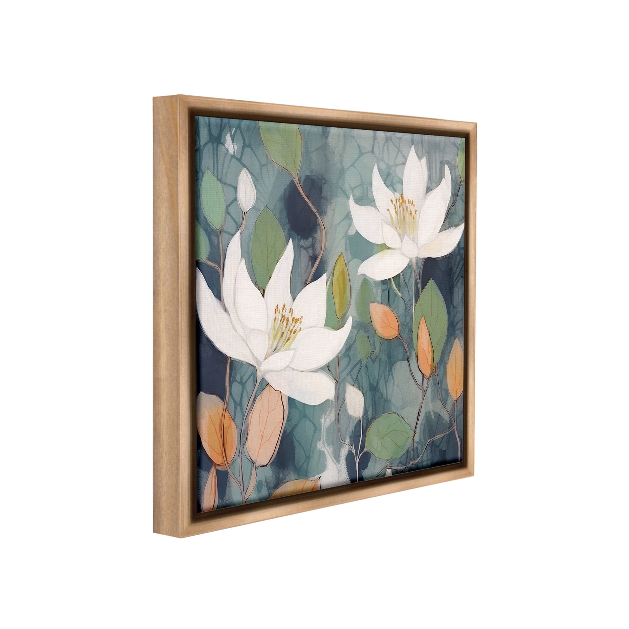 Stupell Industries Lilies on Geometric Pattern Botanical & Floral Painting Brown Floater Framed Canvas Art Print Wall Art, 25 x 25