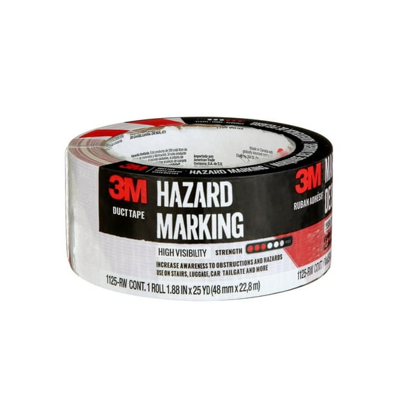 3M™ Hazard Marking Duct Tape Red/White 1125-RW, 1.88 in x 25 yd (48 mm x  22.8 m)