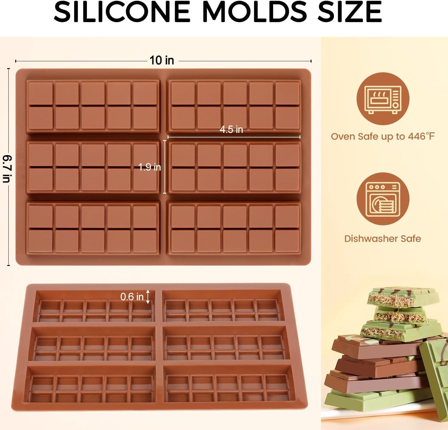 Chocolate Bar Mold - Non-Stick Silicone Molds, Food Grade Dubai Deep for Milk Pistachio Set of 2