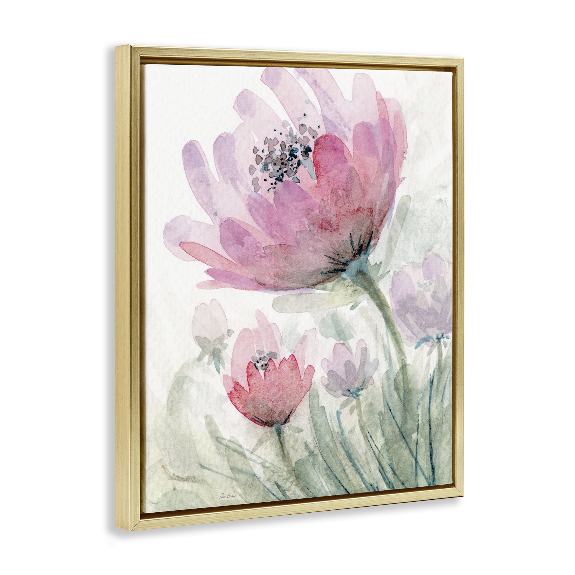 Stupell Industries Pink Flower Blossoms Gold Framed Floater Canvas Wall Art, design by Patti Bishop