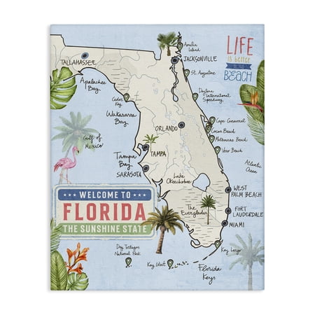 Stupell Industries Florida Map Beach Life Map Painting Wrapped Canvas Canvas Art Print Wall Art, 30 x 40