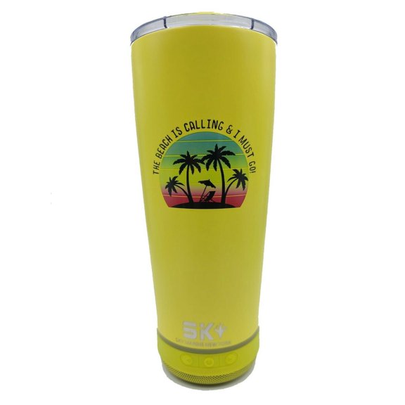 Bluetooth Stainless Steel Smart Tumbler Cup Beach Yellow Speaker
