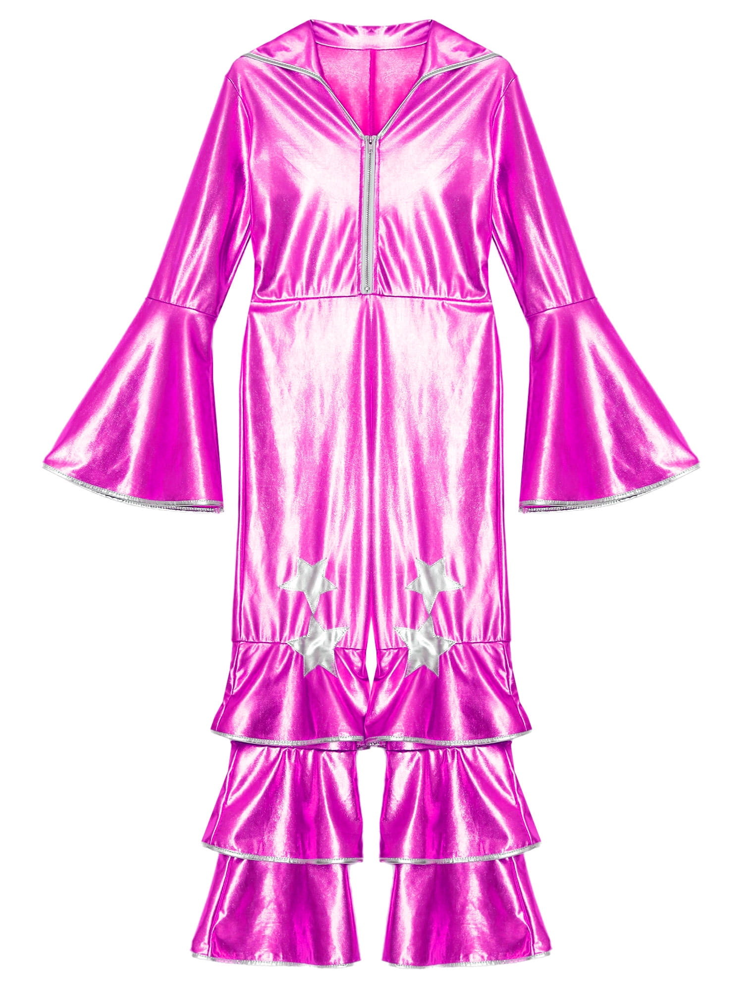 Ocealan Girls Retro Disco Dance Jumpsuits Metallic Rock Star Babydoll One Piece Bodysuit Hot Pink 14