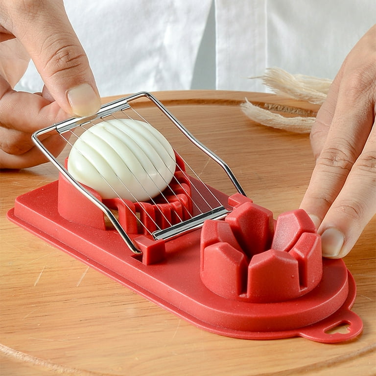Opvise 3-in-1 Egg Slicer Cutter with Hanging Hole Food Grade BPA Free Detachable Cutting Wire Boiled Egg Chopper Slicer, Red