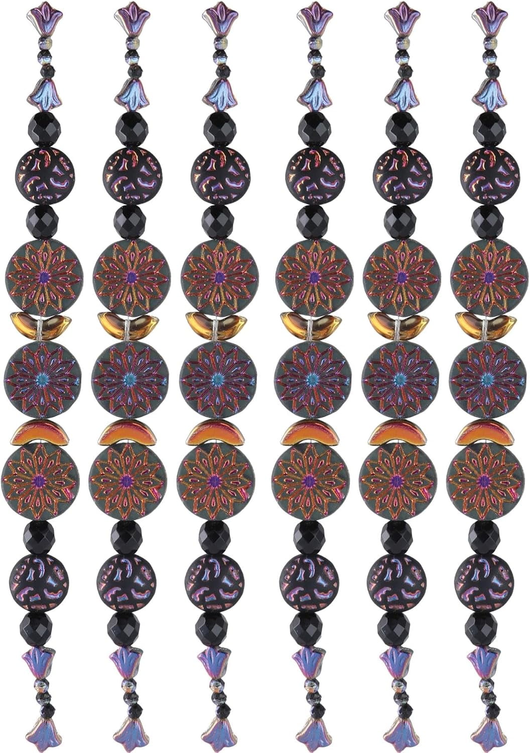 The Beadsmith Czech Glass Strands - High Quality, Pressed & Table Cut Beads - 6 x 7-Inch Strands, 21 Beads Per Strand - Metal Sunburst Mix – For Jewelry Making, Decorations & DIY Crafts
