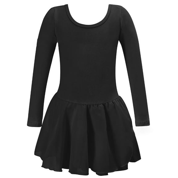 Wangmeiwg Girls' Dresses Long Sleeve Ballet Dance Leotard Tutu Outfit for Girls Performance Practice Soft Stretchy Comfortable Toddler Kids Ballerina Gymnastics 5-6 Years Black