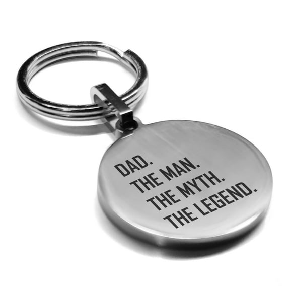Stainless Steel Dad the Man Myth Legend Round Medallion Keychain Circle Ring