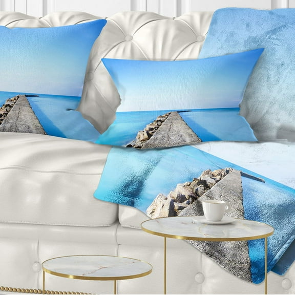 Designart Concrete and Rocks Pier - Seascape Throw Pillow - 12x20