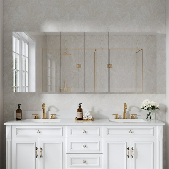 ANGELES HOME 72" x 30"Medicine Cabinet with Mirror Door &12 Adjustable Glass Shelves, Rectangular Bathroom Mirror Cabinet with Aluminum Body, Recessed or Surface Mount Mirror Medicine Cabinet Storage