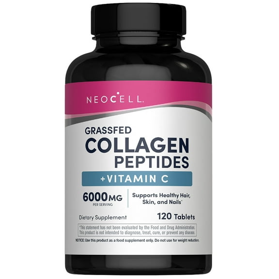 Grass Fed Collagen Peptides plus Vitamin C | 120 Tablets | Skin, Hair and Nails Supplement | by NeoCell