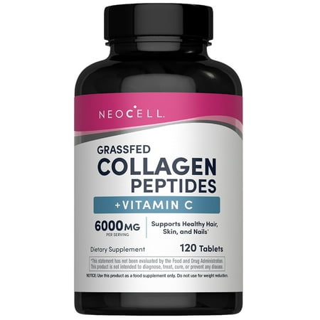 Grass Fed Collagen Peptides plus Vitamin C | 120 Tablets | Skin, Hair and Nails Supplement | by NeoCell