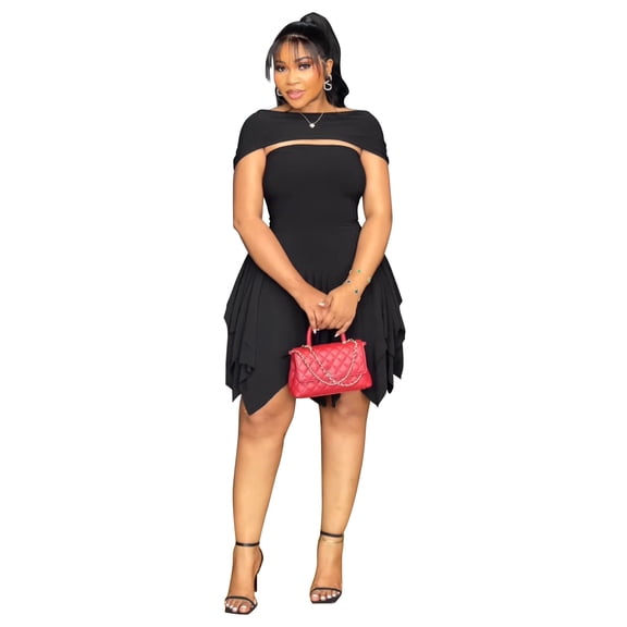 AURA Plus Size Strapless Bodycon A Line Dress Sexy Ruffle Summer Party Dress Women