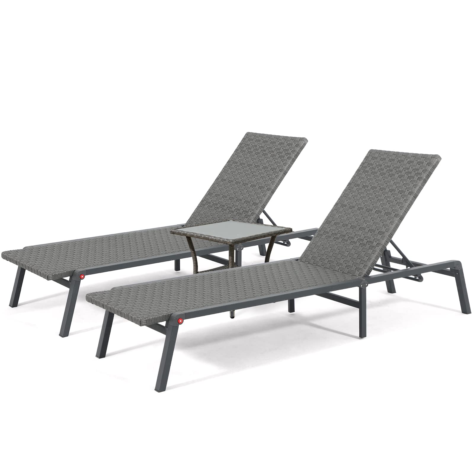 3 Pieces Outdoor Chaise Lounge Chair Set with Square Side Table, Adjustable 5-Position Folding Pool Lounge Chair, Patio Lounge Chair Set of 2 with Aluminum Frame, Grey - image 4 of 7