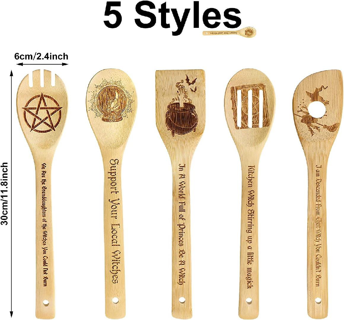 5 PCS Witchy Wooden Spoons for Cooking - Witch Gifts for Women
