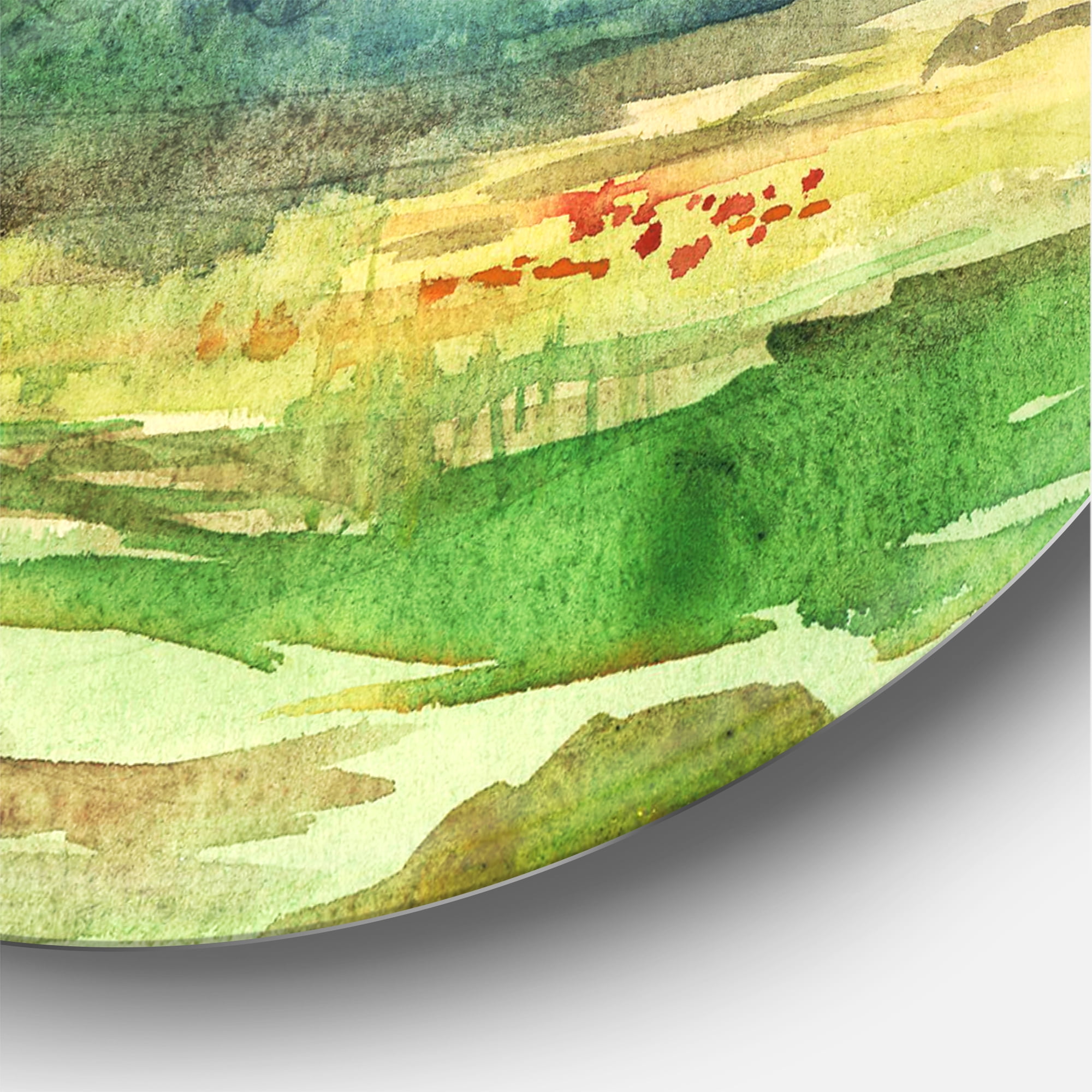 Designart 'Summer Landscape Of Green Blossoming ' Traditional Circle Metal Wall Art 29x29 - Disc of 29