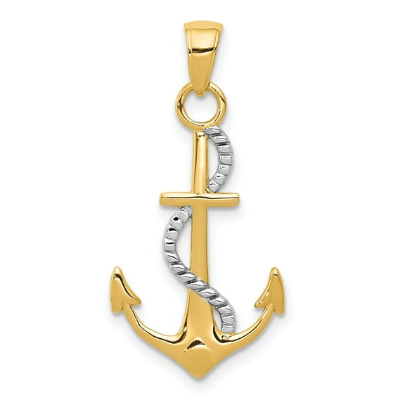 14K with Y Gold Polished Anchor with rope Pendant