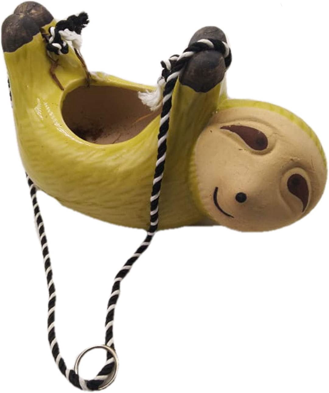 India Meets India Ceramic Hanging Planter Pot Flower Pot Indoor Planter Handicraft by Awarded Indian Artisan (Sloth, Green)