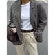 thumbnail image 4 of Blazer para Mujer, Informal, de Negocios, de Larga, con Solapa y Abertura Frontal, para Trabajo y con Bolsillos. Gris L, 4 of 8