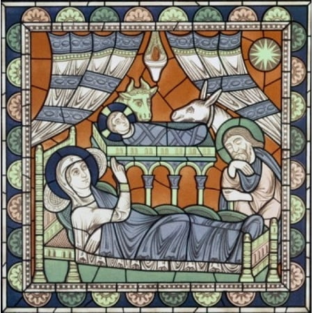 Century Stained Glass - The Nativity 12th Century Stained Glass Chartres Cathedral France Poster Print