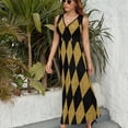 thumbnail image 6 of Black And Gold Harlequin Dress Fashion Boho Beach Long Dresses Female Party Printed Maxi Dress, 6 of 9