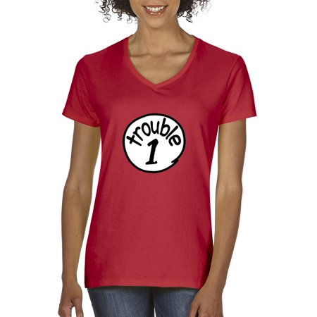 New Way 721 - Women's V-Neck T-Shirt Trouble 1 One Dr Seuss Thing
