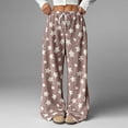 thumbnail image 5 of Women's Fuzzy Plush Pajama Pants Drawstring Elastic Waist Wide Leg Teddy Bottoms Pants, 5 of 8