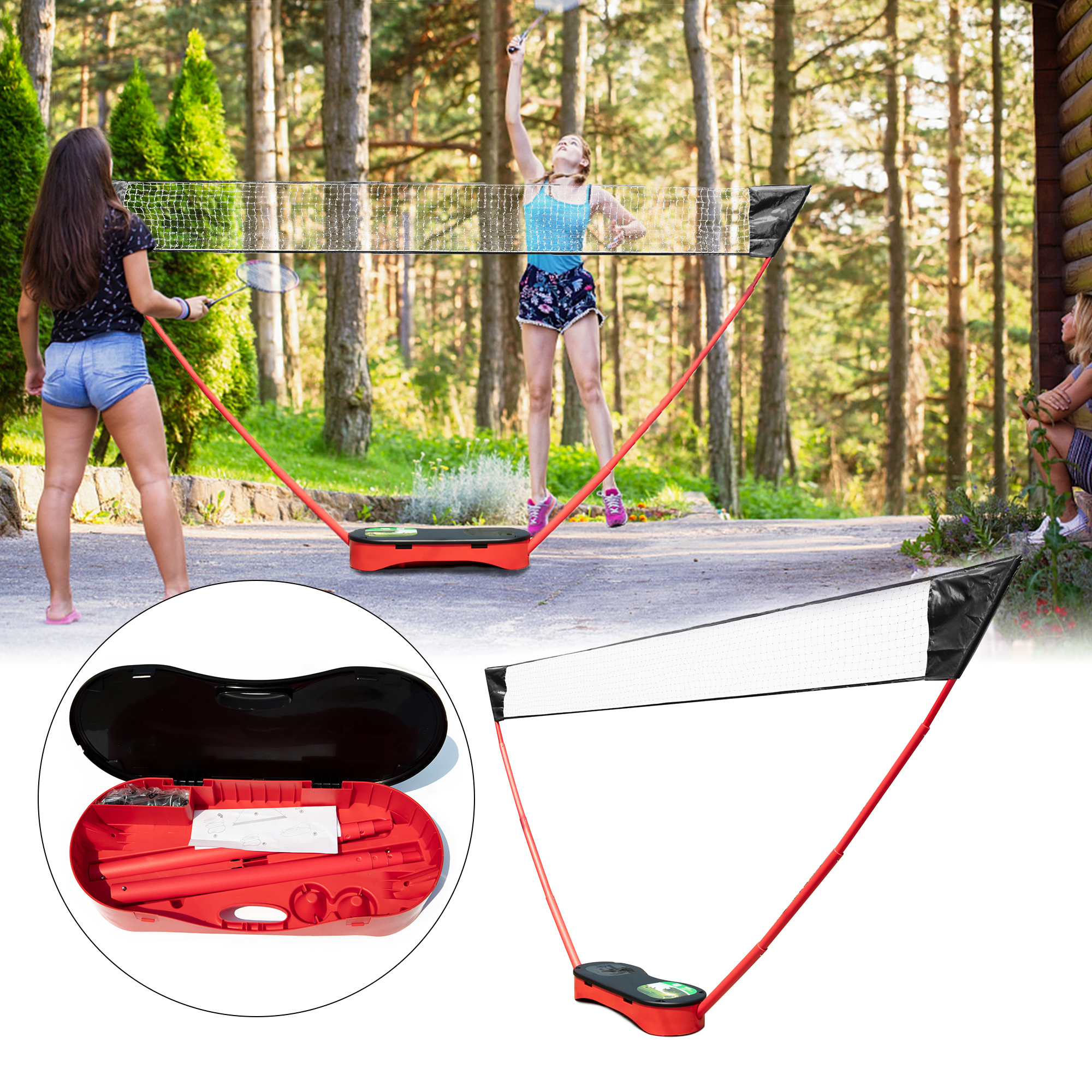 STTOAY Portable Badminton Set with Freestanding Base, Easy to Set Up on
