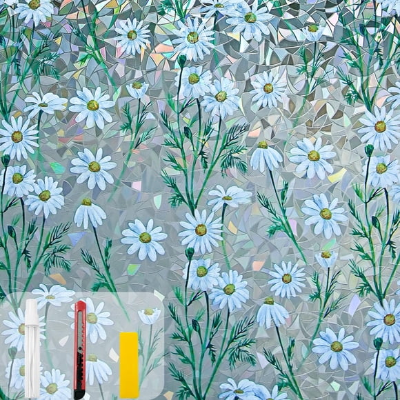 Película de privacidad para ventanas Countewol Stain Glass Daisy Rainbow