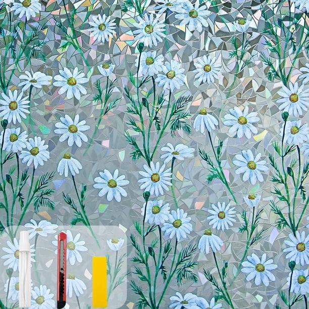 Película de privacidad para ventanas Countewol Stain Glass Daisy Rainbow