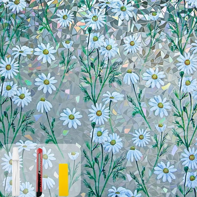 Película de privacidad para ventanas Countewol Stain Glass Daisy Rainbow