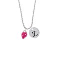 thumbnail image 2 of Delight Jewelry Silvertone Large 3-D Hot Pink Strawberry with Crystals Silvertone Script Initial Disc - Z - Charm Necklace, 20"+3", 2 of 4
