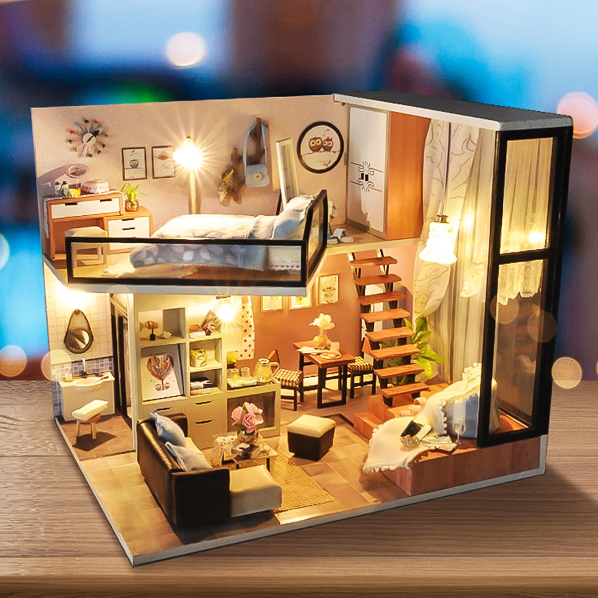 Mini Doll House DIY Model Miniature Room with Light 