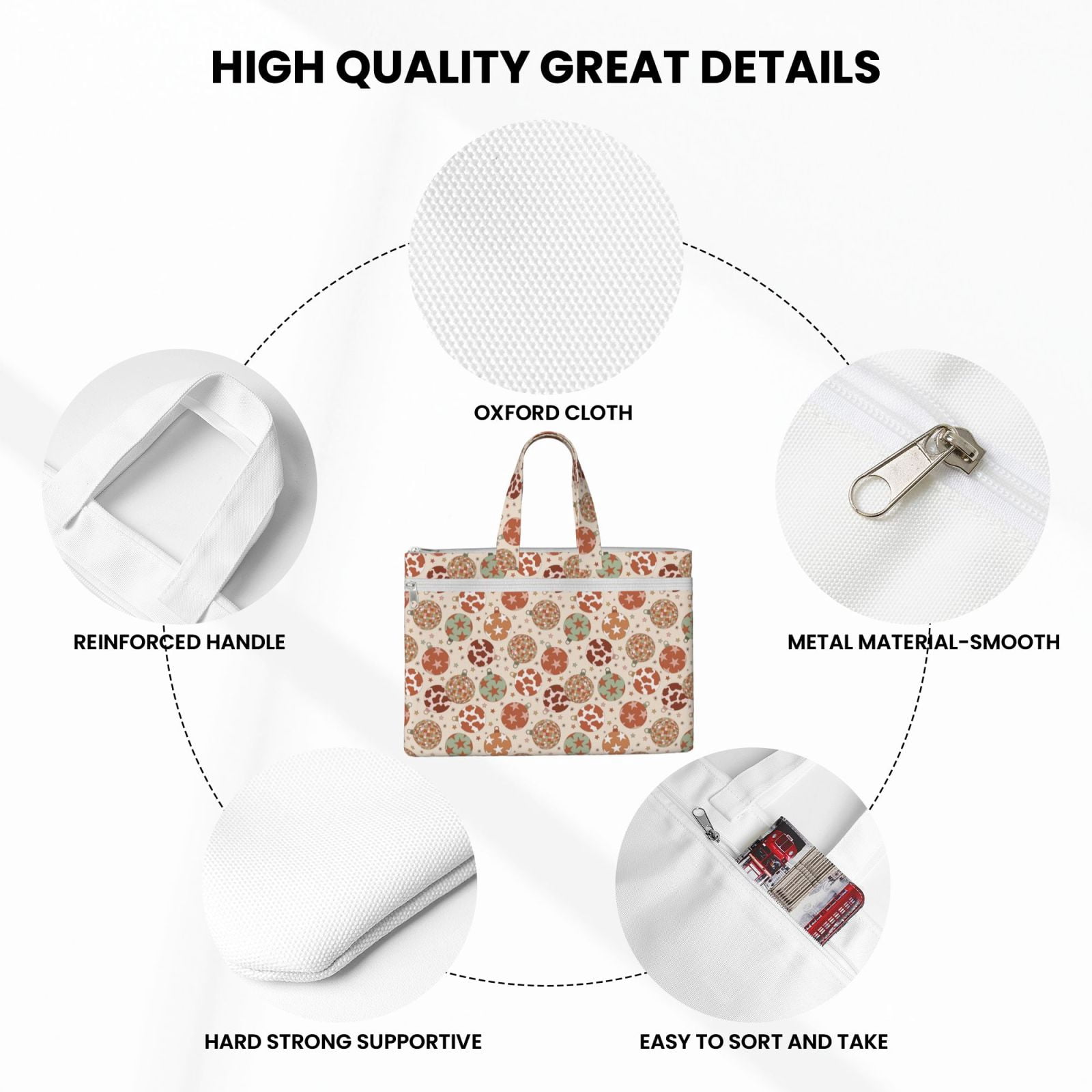 Kdxio Rustic Christmas Ornaments File Tote Document Bag Business Briefcase Bag Document Organizer Tote Briefcase for Letter A4 Files Business Teacher Office Bag