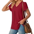 thumbnail image 5 of Women's Summer Tunic Tops Dressy Casual Chiffon Blouses Plus Size V Neck Short Sleeve T-Shirts Red L, 5 of 5