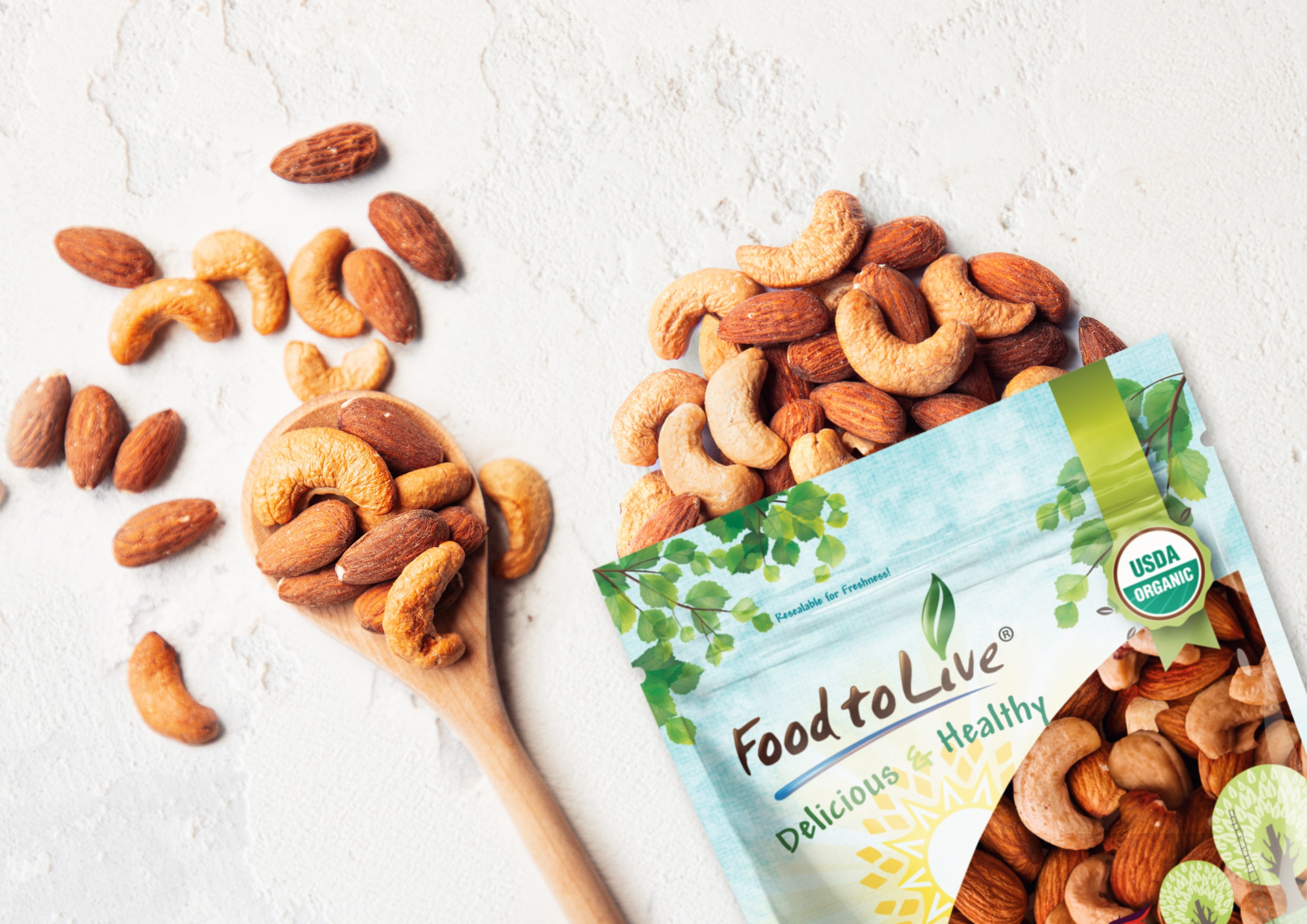 Organic Almonds and Cashews Roasted and Salted Mix, 1 Pound — Non-GMO, Vegan — by Food to Live