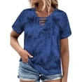 thumbnail image 6 of Womens Plus Size Summer Tops Casual Lace Up Front T Shirts Tie Dye V Neck Tees Trendy Short Sleeve Tunics XL-5XL, 6 of 7