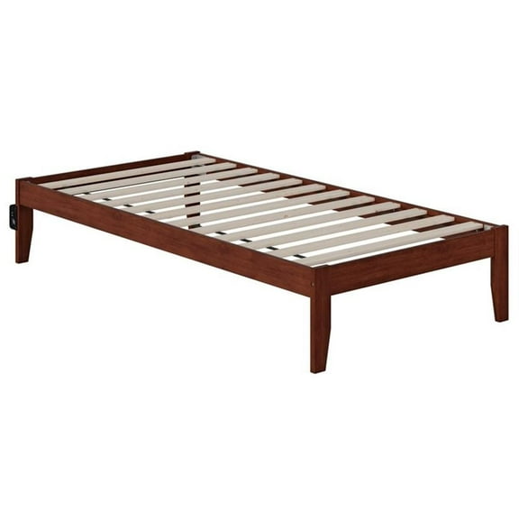 Pemberly Row Modern Solid Wood Twin Bed with USB Charger in Walnut
