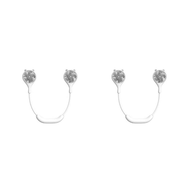 Toystoory Ventilador colgante de cuello ABS Ventiladores recargables giratorios plegables ergonómicos lindos Blanco 2Conjunto