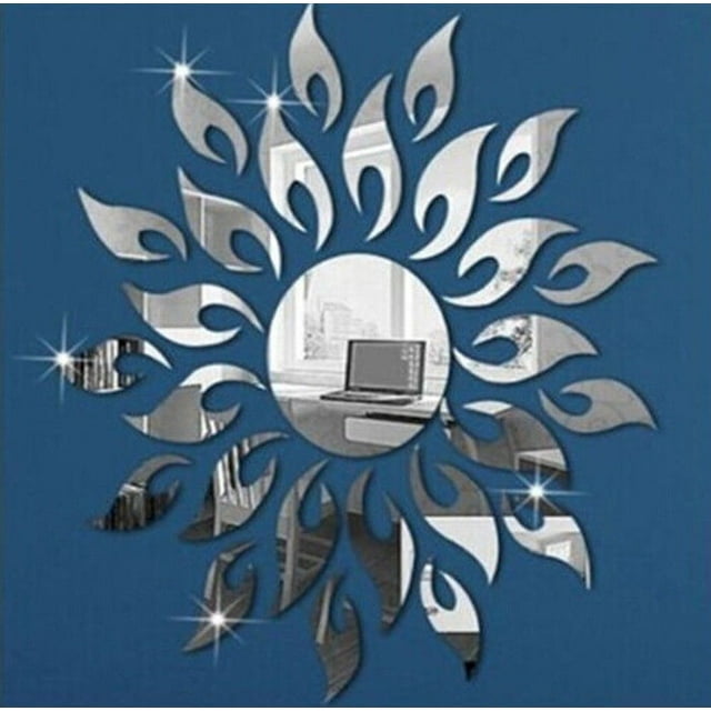 Acrylic 3D Sunflower Fire Mirror Effect Wall Sticker Decal Room Modern Decor