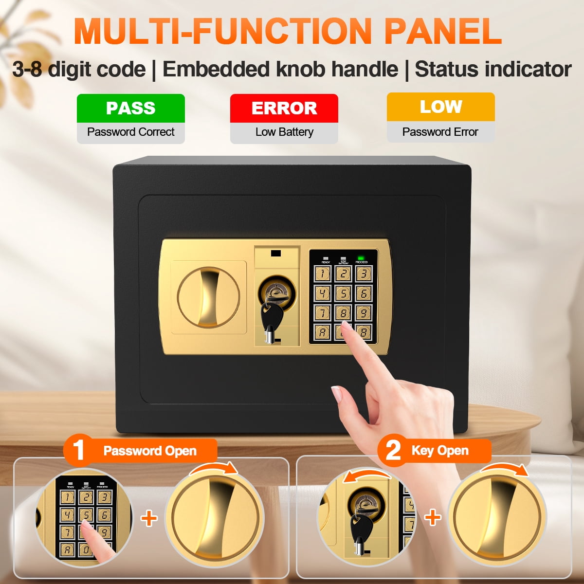 RXDSAFE Electronic Digital Safe Box, 0.5 Cubic Feet Home Security Box for Office Hotel Business, Lock Box with Key Keypad for Cash Jewelry Black