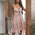 thumbnail image 4 of USSUMA Summer Dresses for Women 2022 Boho Floral Print Dress Wedding Guest Sexy Spaghetti Strap Tiered Aline Swing Sun Dresses Casual Sleeveless Midi V-Neck Beach Party Sundresses, 4 of 8
