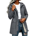 thumbnail image 3 of CFLVAEK Long Raincoat for Women Waterproof Lightweight Hooded Rain Jackets Drawstring Waisted Outdoor Hiking Windbreaker Dark Gray L, 3 of 10
