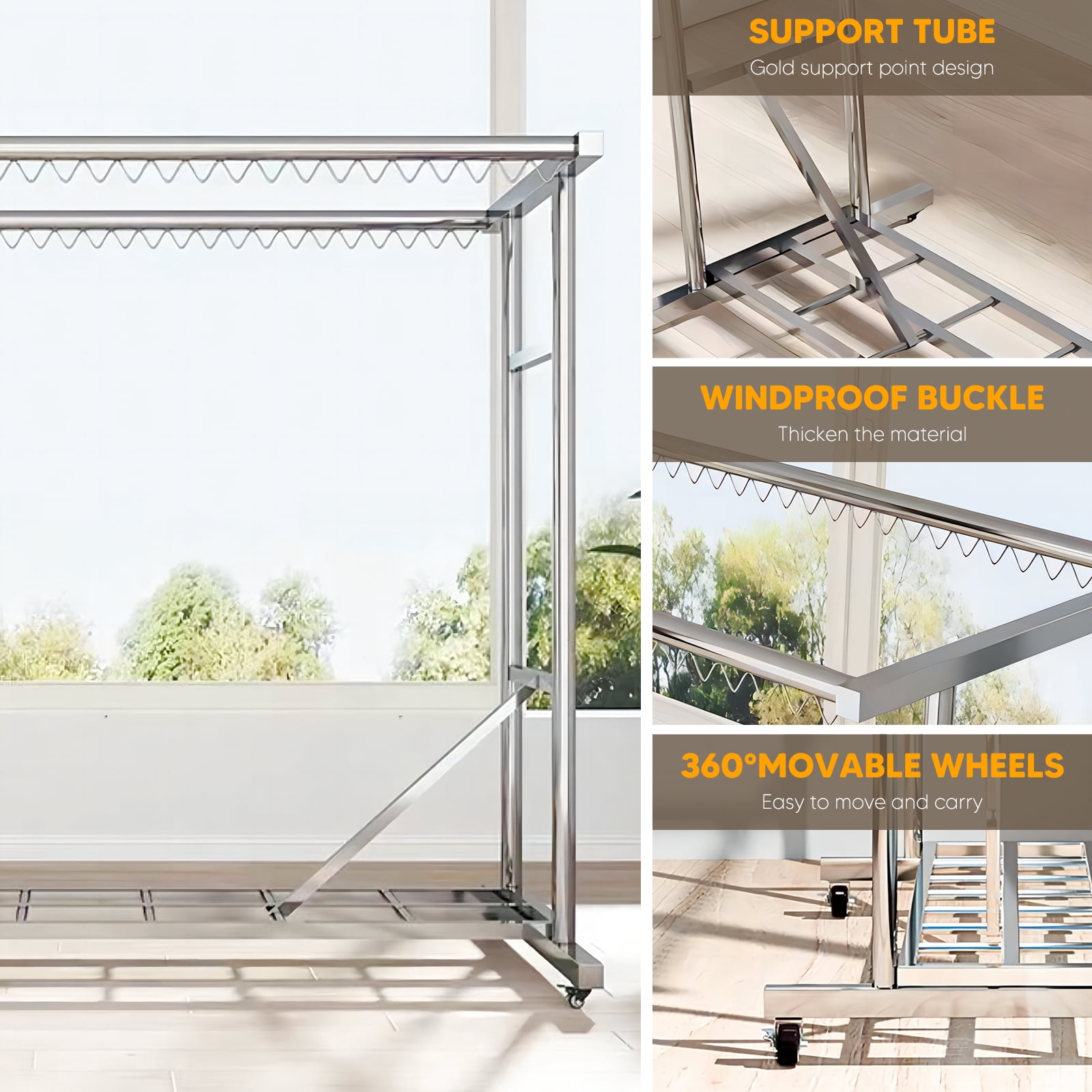 Baokaler Heavy Duty Clothes Drying Rack Stainless Steel 71 L 21 W 60 H 800LBS Indoor Outdoor with Wheels Walmart
