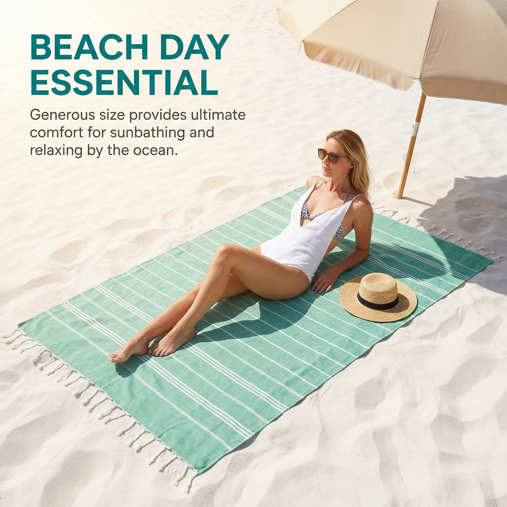 Unique Bargains Stripe Turkish Sand Free Towel 2 Pack Green 71"x35"