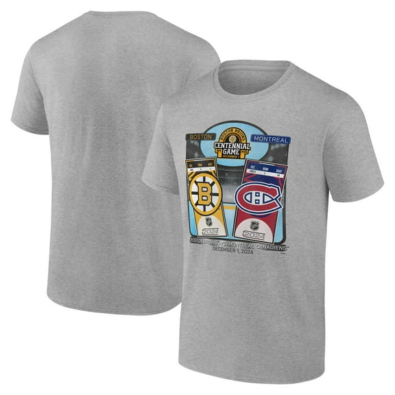 Men's Heather Gray Boston Bruins vs. Montreal Canadiens Centennial Game Matchup T-Shirt