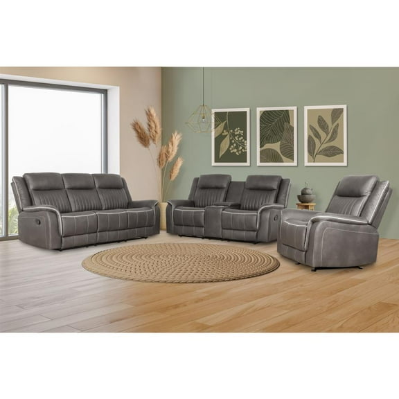 New Classic Furniture Enzo Polyester Fabric Sofa with Dual Recliners in Gray
