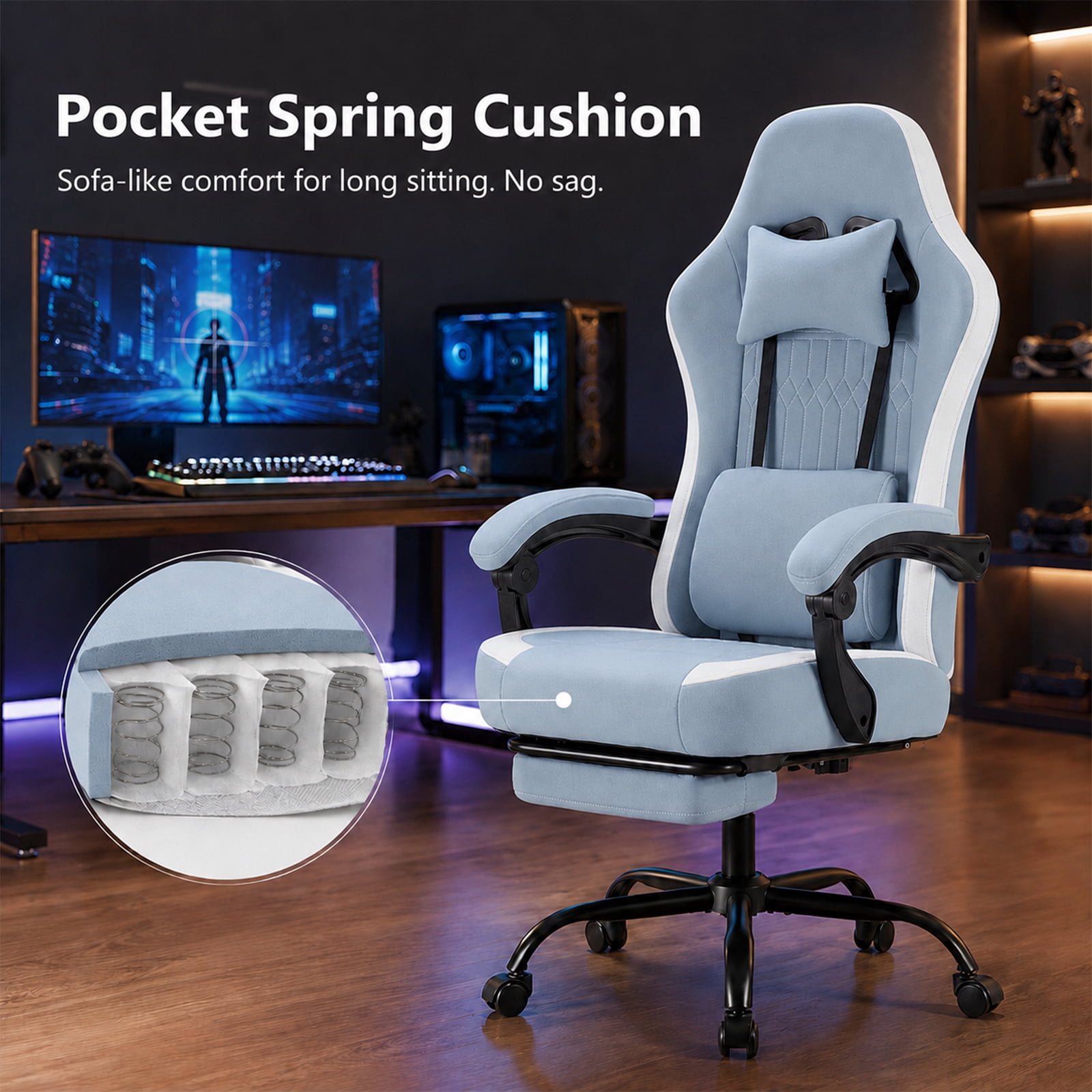 Alvantor Gaming Chair, Computer Office Chair with Linkage Armrests and Footrest, High Back Ergonomic Computer Chair with Lumbar Support Task Chair with Footrest