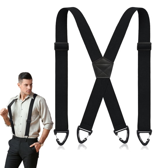 Black Suspenders for Men, X Back Hidden Suspender with Heavy Duty Hooks, Adjustable Under Clothing Tool Belt Suspenders, 1.5 inch Wide Brace